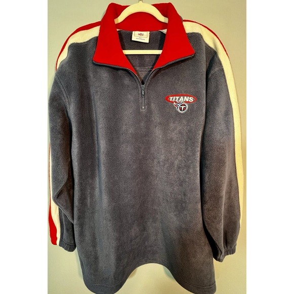Y2K Tennessee Titans NFL Fleece 1/4 Zip Pullover Mens Large Blue Red Logo - Picture 2 of 14